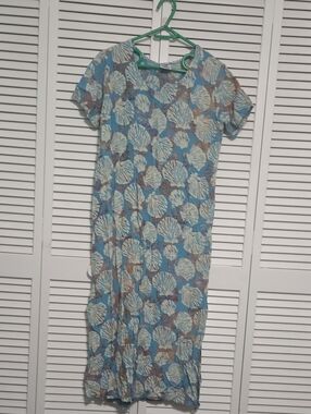 Rum Reggae Seashell Batik T-Shirt Dress Blue Size Large